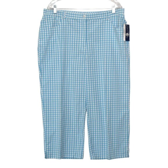 Charter Club Capri Pants Womens 16 Newport III Gingham Check Turquoise - Picture 1 of 7